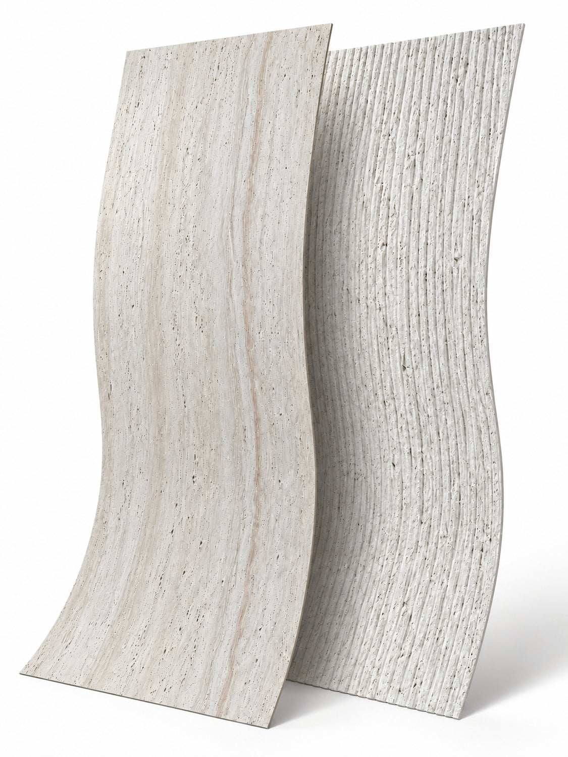 Kolekcja Elastone – elastyczne panele Travertine TF1 i Ancient Stone White na białym tle, wizualizacja