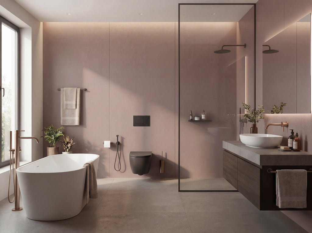 Panel ścienny PVC Amber Cliff na ścianie w nowoczesnej łazience