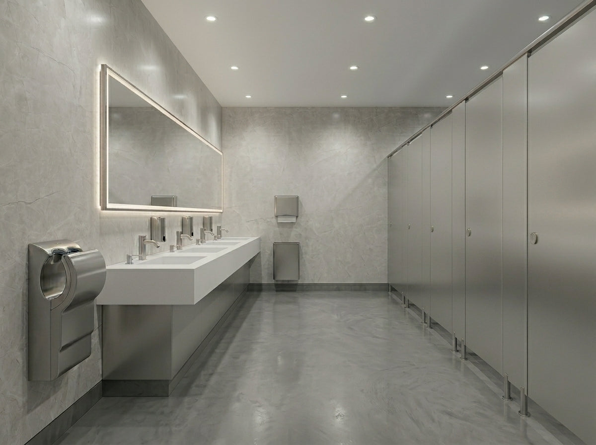 Panel ścienny PVC Polar Stone na ścianach przestronnej łazienki