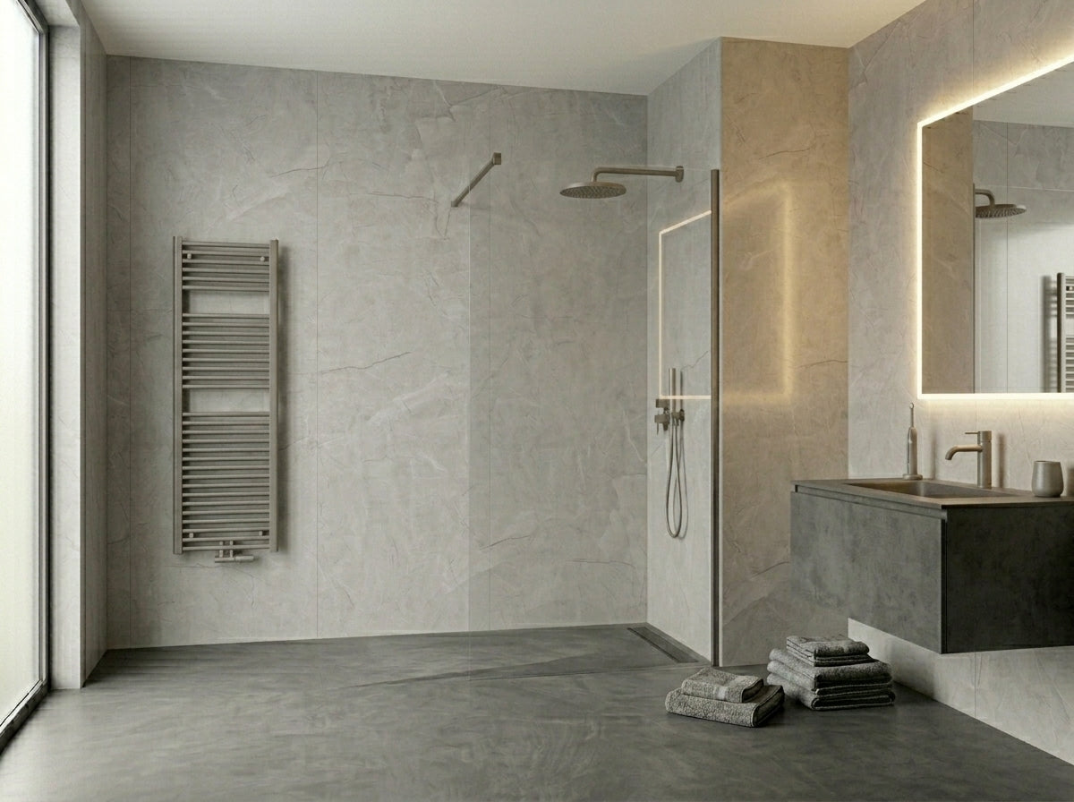 Panel ścienny PVC Polar Stone na ścianie w strefie prysznica