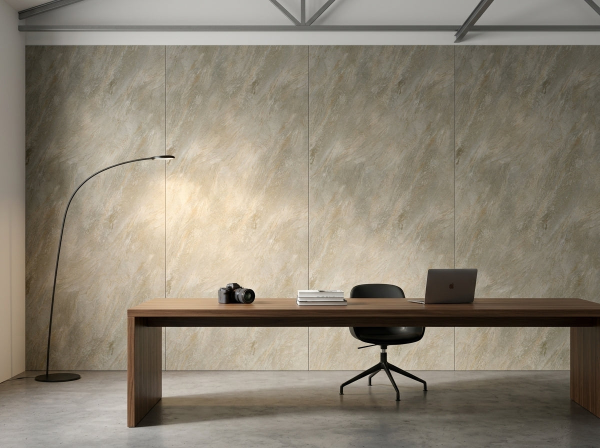 Panel ścienny PVC Sahara Sand na ścianie domowego biura