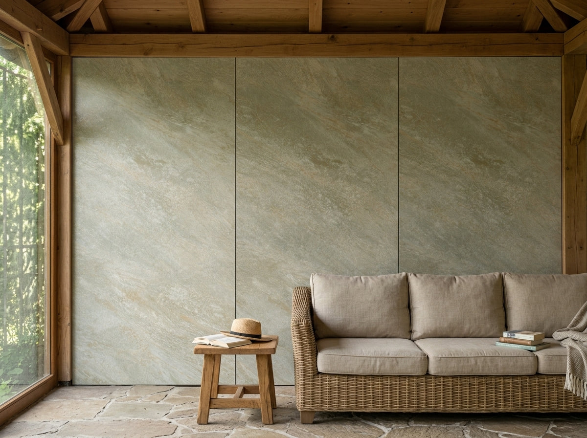 Panel ścienny PVC Sahara Sand na ścianie w nowoczesnym salonie
