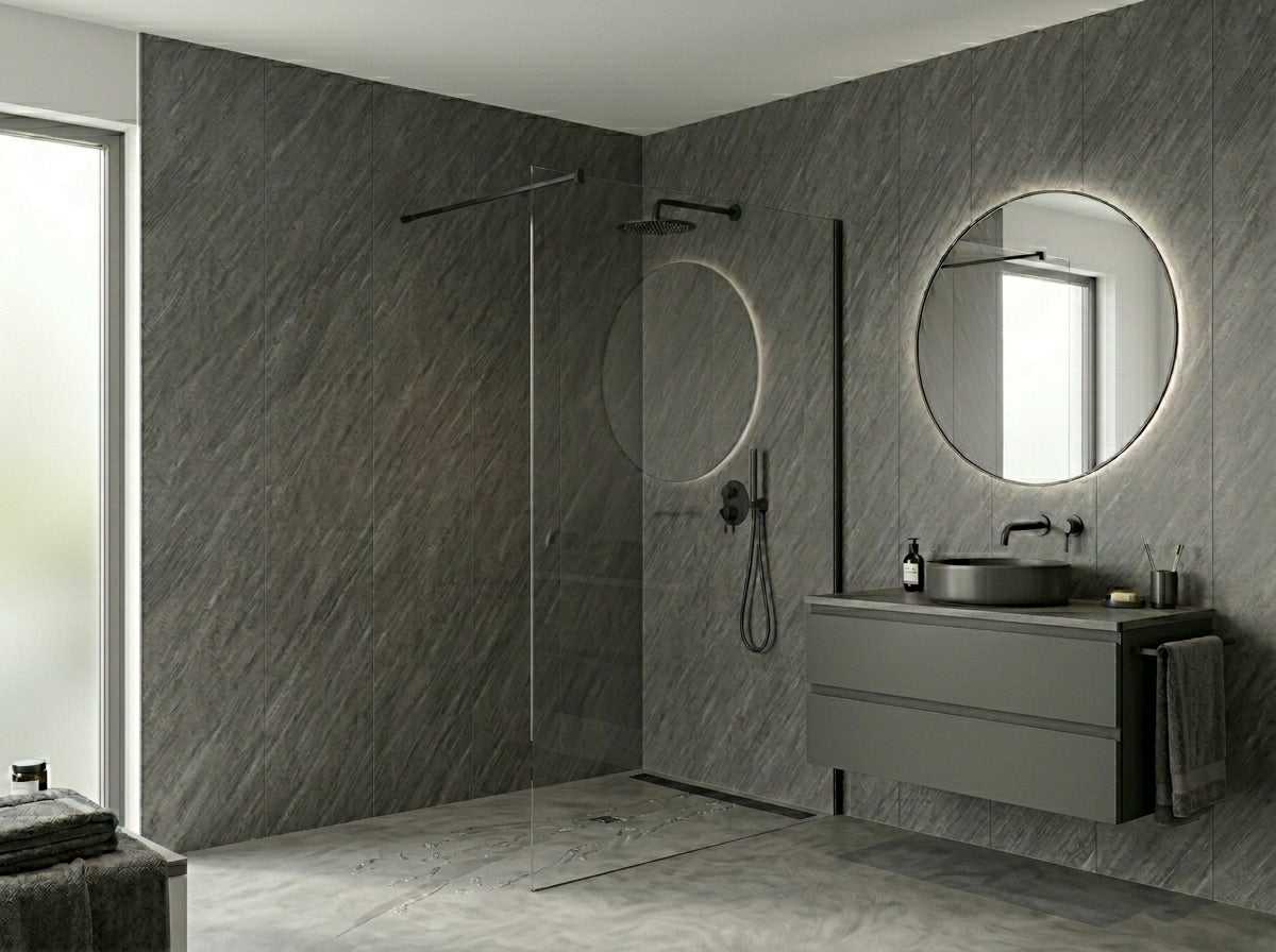 PVC-Wandpaneel Shadow Slate an einer modernen Badezimmerwand