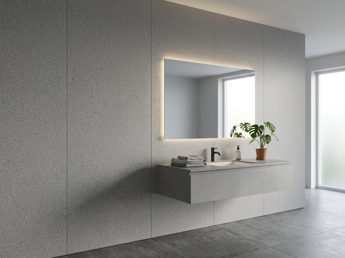 Panel ścienny PVC Steel Canyon na ścianie w nowoczesnej łazience