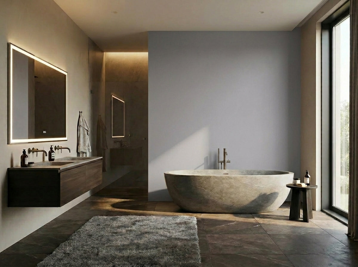 PVC-Wandpaneel Storm Grey an einer modernen Badezimmerwand
